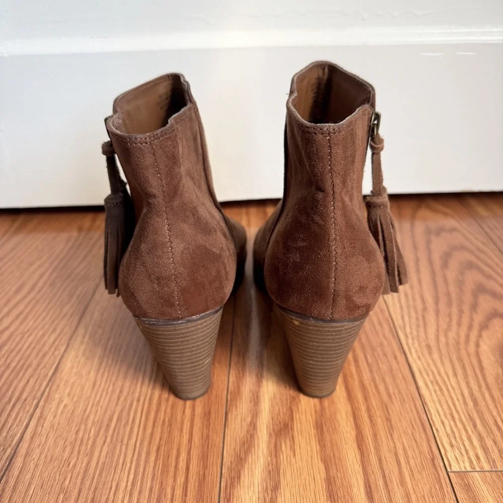 Merona Brown Faux Suede Ankle Booties with Tassel Detail